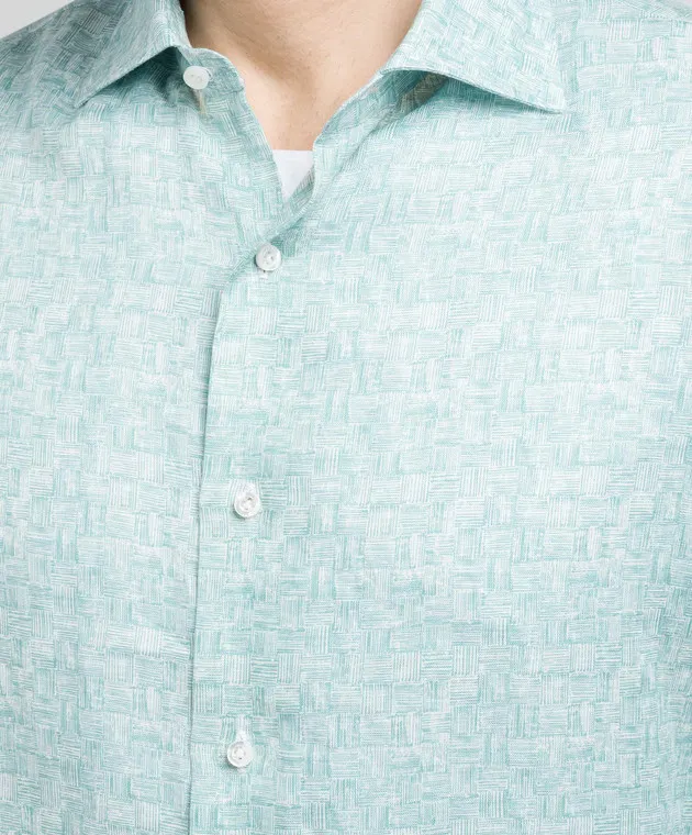 ISAIA Green shirt made of linen in a print