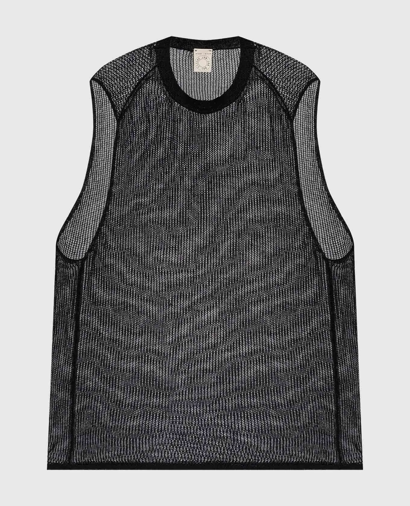 JAN JAN VAN ESSCHE BLACK OPENWORK TSHIRT WITH LINEN