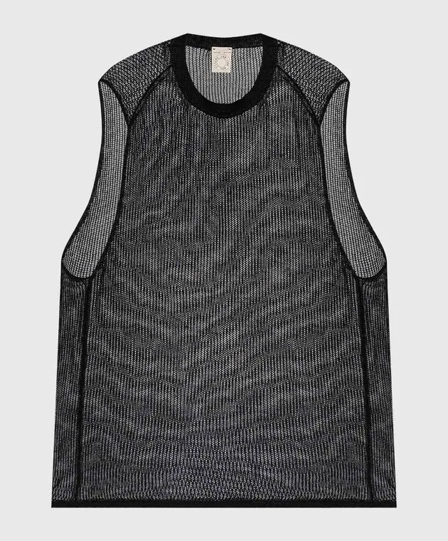 JAN JAN VAN ESSCHE BLACK OPENWORK TSHIRT WITH LINEN