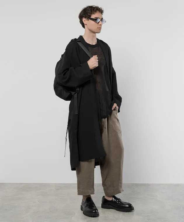 JAN JAN VAN ESSCHE BLACK OPENWORK TSHIRT WITH LINEN