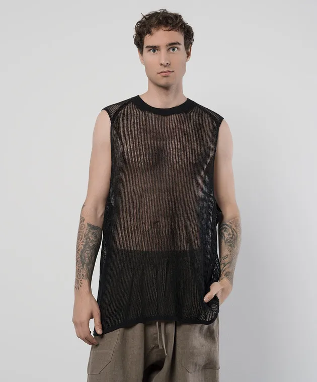 JAN JAN VAN ESSCHE BLACK OPENWORK TSHIRT WITH LINEN