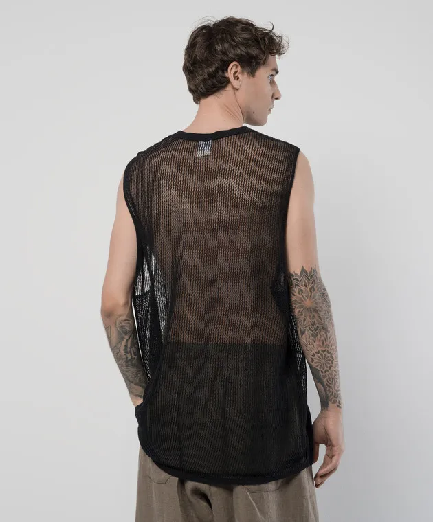 JAN JAN VAN ESSCHE BLACK OPENWORK TSHIRT WITH LINEN