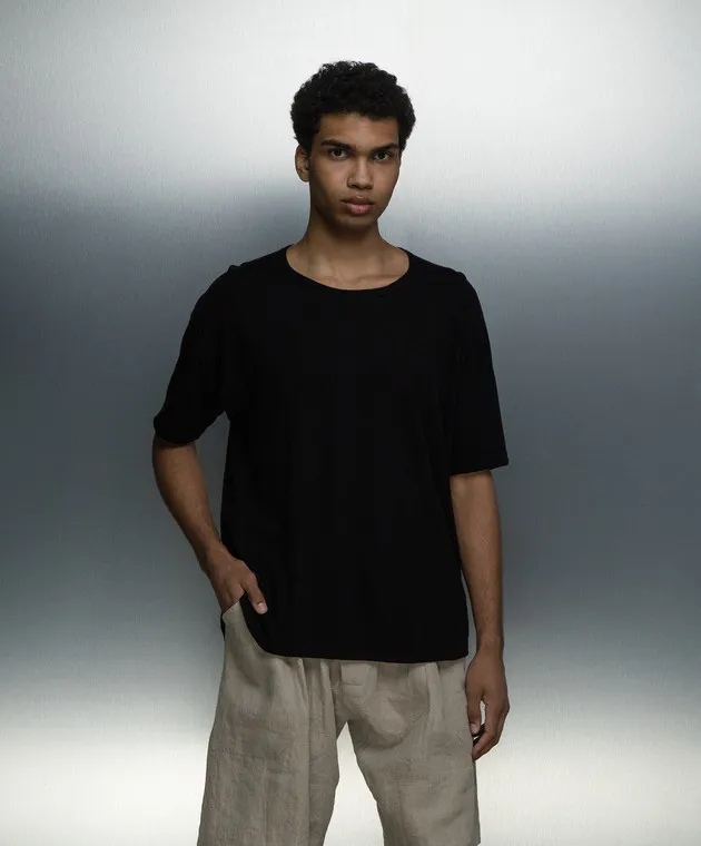 JAN JAN VAN ESSCHE BLACK TSHIRT WITH LINEN