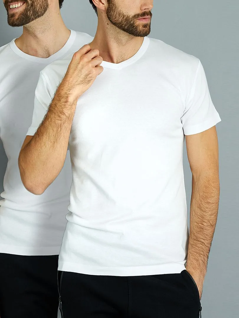 JUEGO DE 2 CAMISETAS DE ALGODóN CON CUELLO DE PICO 'DIM'  BLANCO