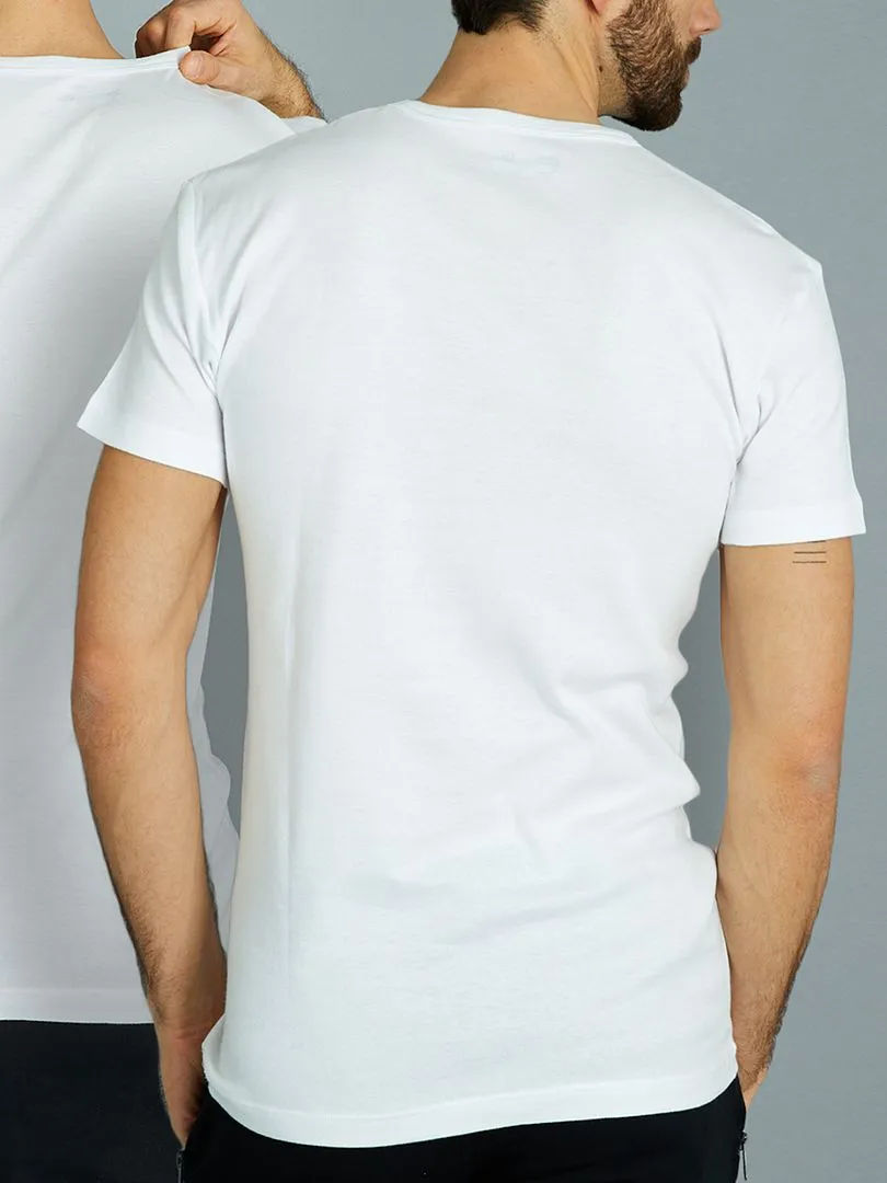 JUEGO DE 2 CAMISETAS DE ALGODóN CON CUELLO DE PICO 'DIM'  BLANCO