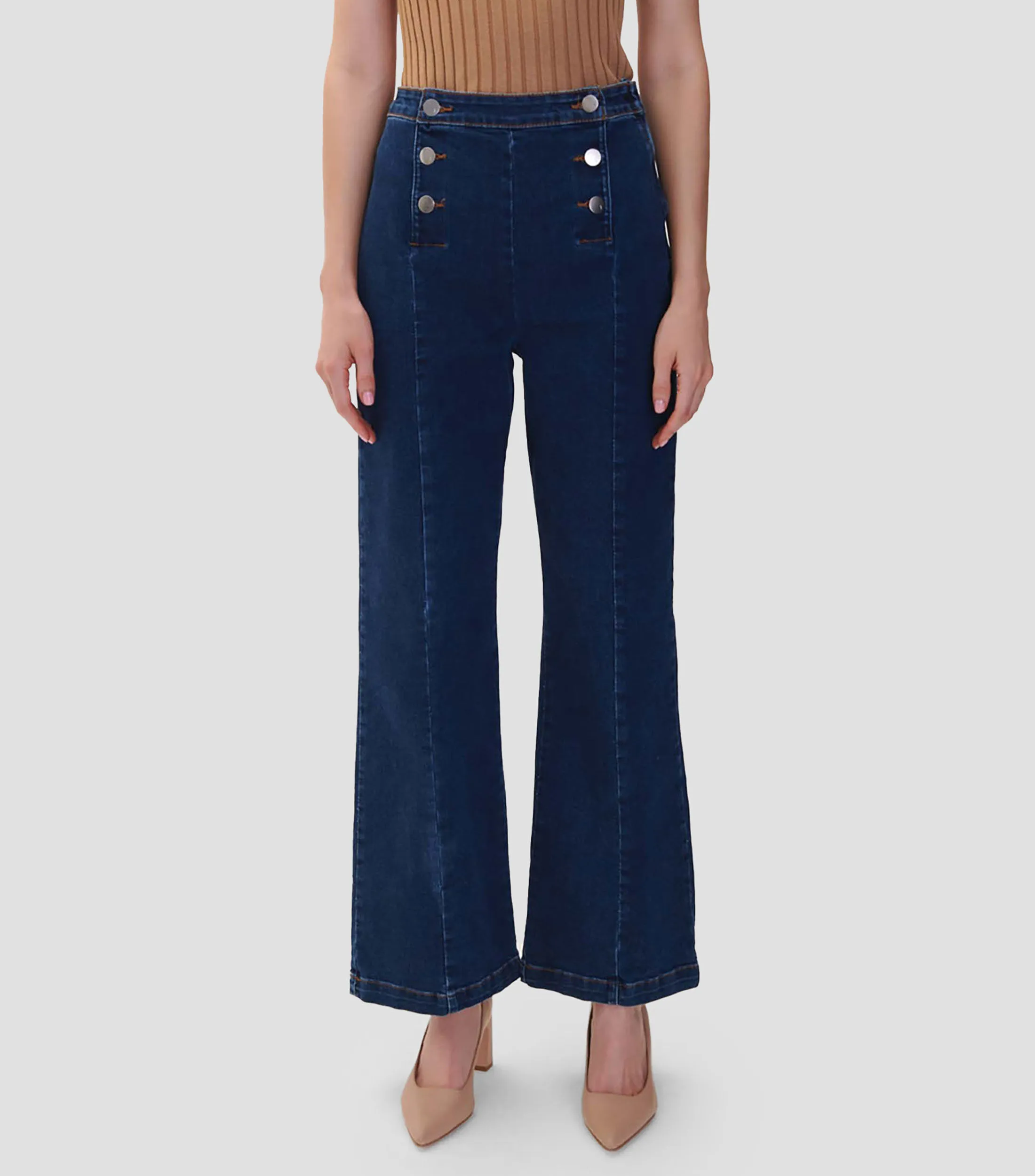 Julio Jeans Wideleg Tiro Alto Botones Delanteros Mujer