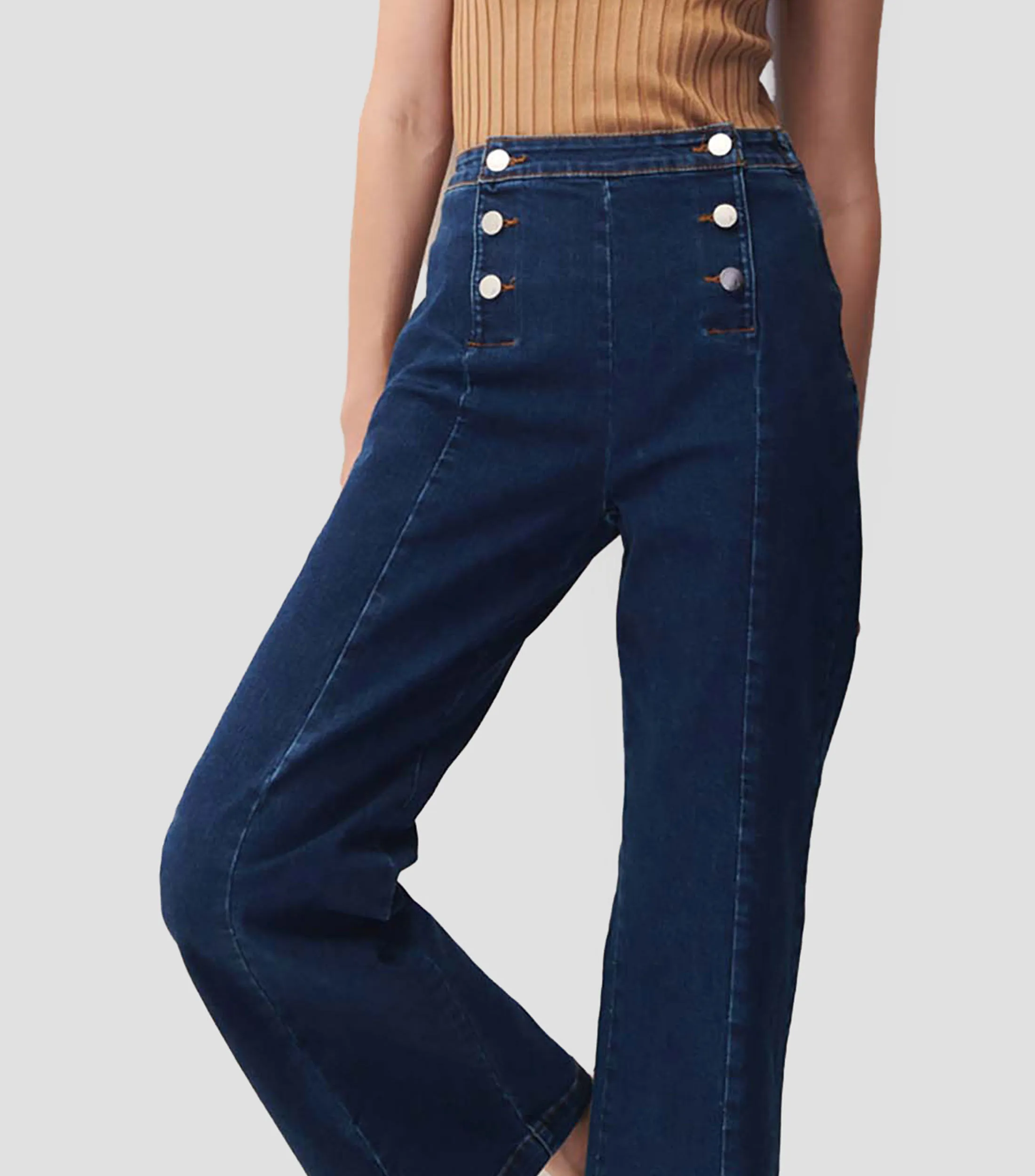 Julio Jeans Wideleg Tiro Alto Botones Delanteros Mujer