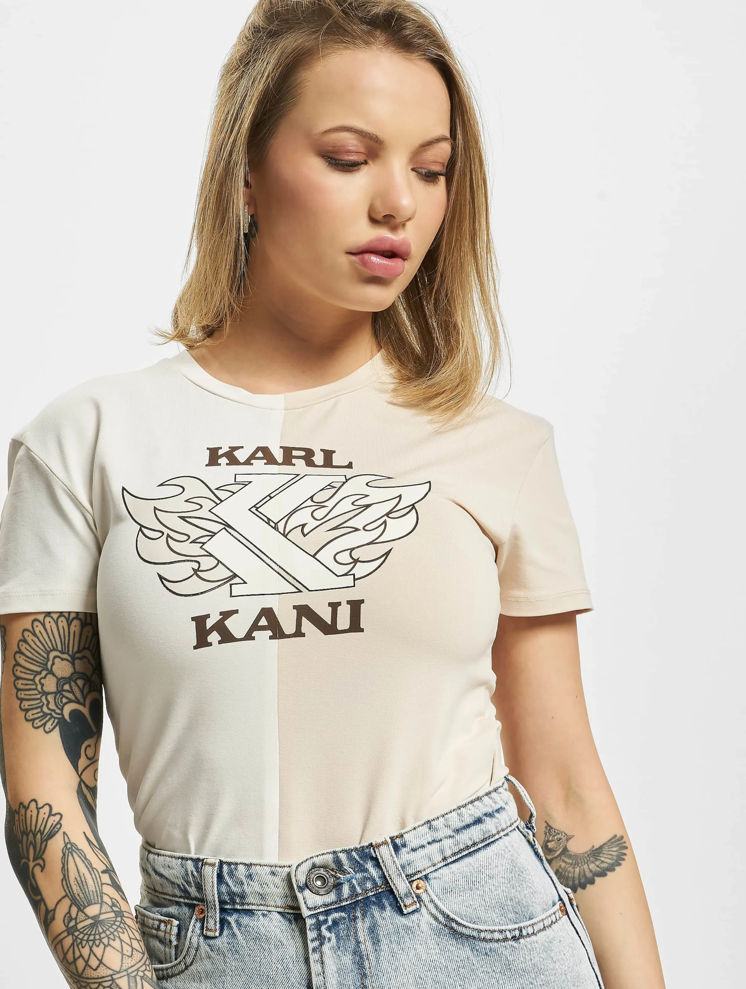 KARL KANI RETRO BLOCK CROP TSHIRT WHITE/LIGHT