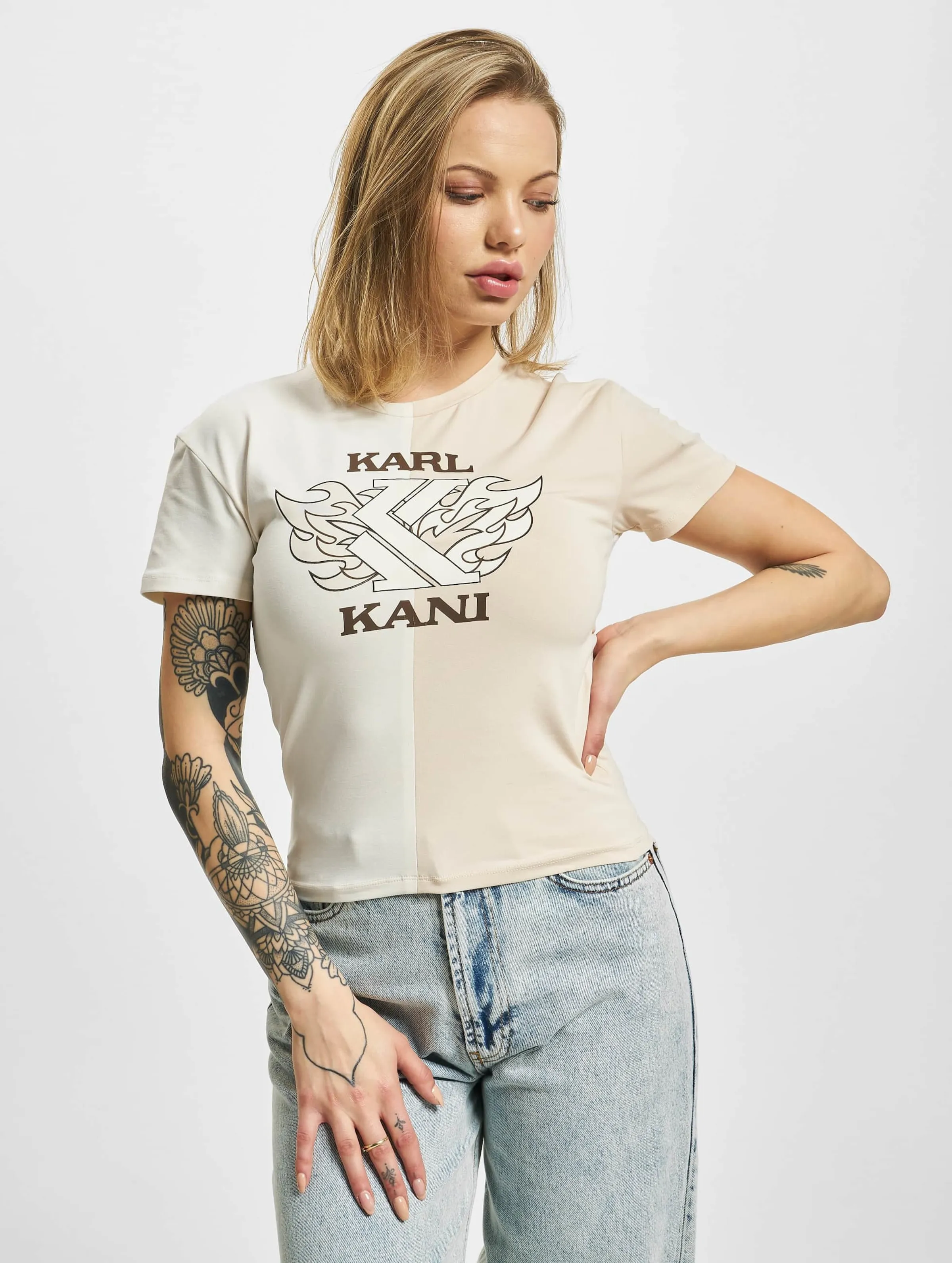 KARL KANI RETRO BLOCK CROP TSHIRT WHITE/LIGHT