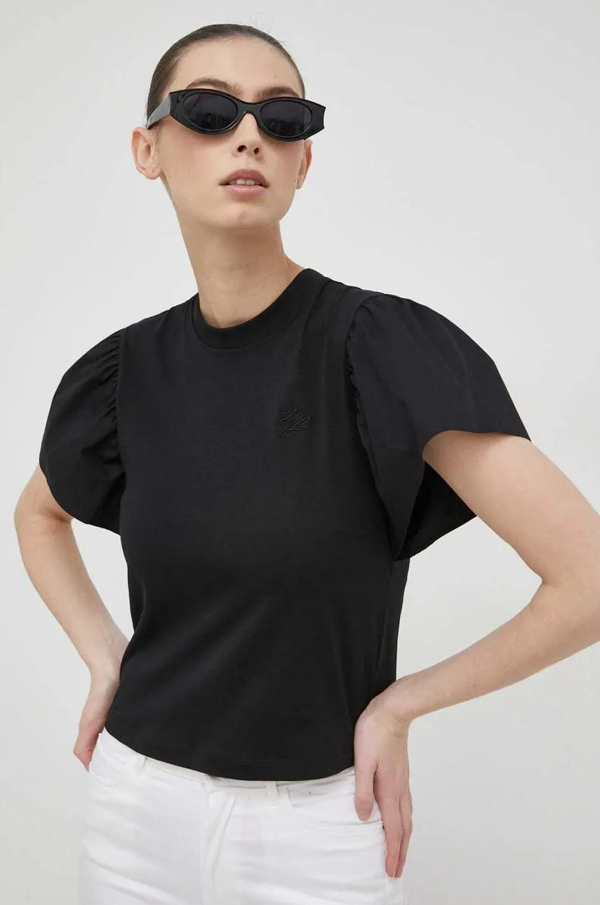 KARL LAGERFELD RUFFLED FABRIC MIX TSHIRT