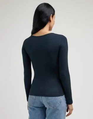 Lee Ribbed Long Sve Henley "Unionall Blk"