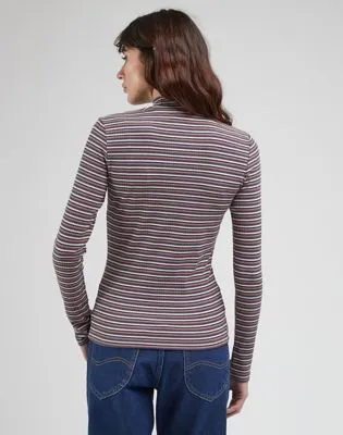 Lee Ribbed Long Sve Striped Tee "Dark Mauve"