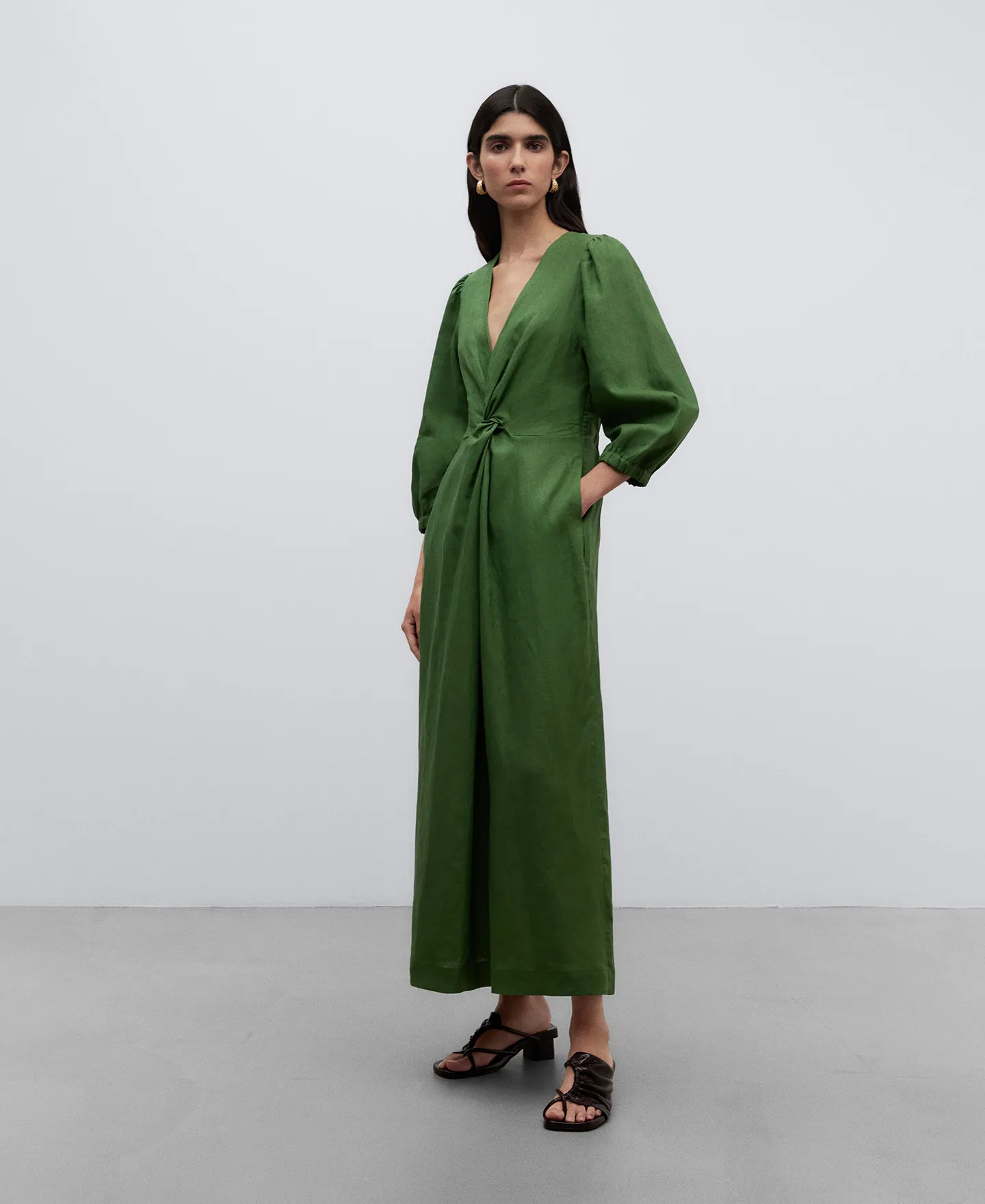 Linen midi dress woman
