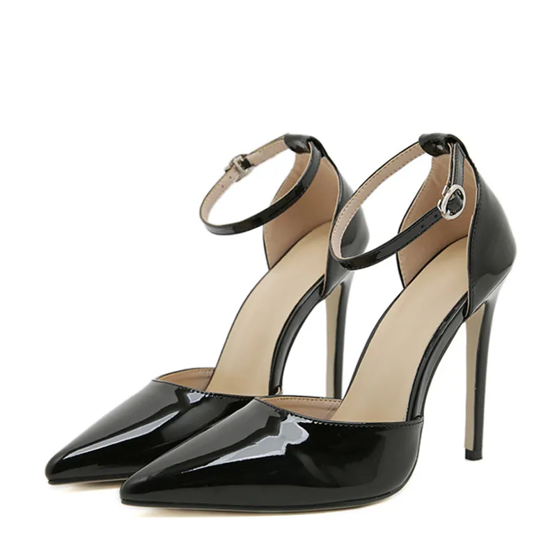 Liyke clásicos tacones negros altos sandalias de patente de patente de patente con correa de hebilla puntiagudas zapatos de ofic