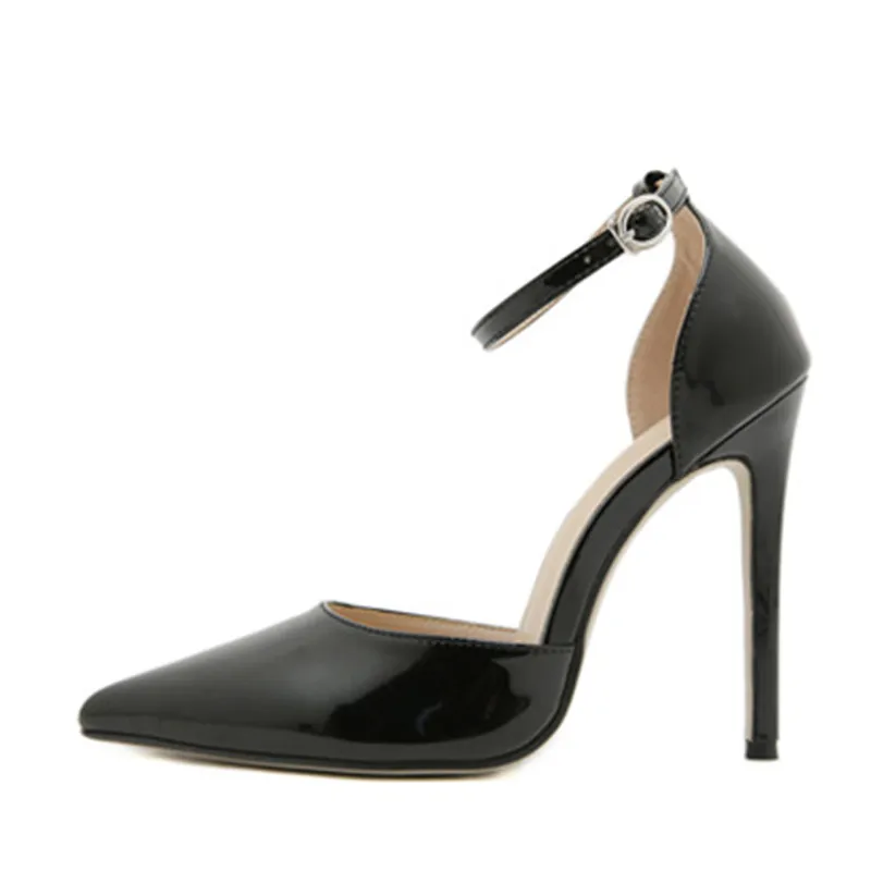 Liyke clásicos tacones negros altos sandalias de patente de patente de patente con correa de hebilla puntiagudas zapatos de ofic