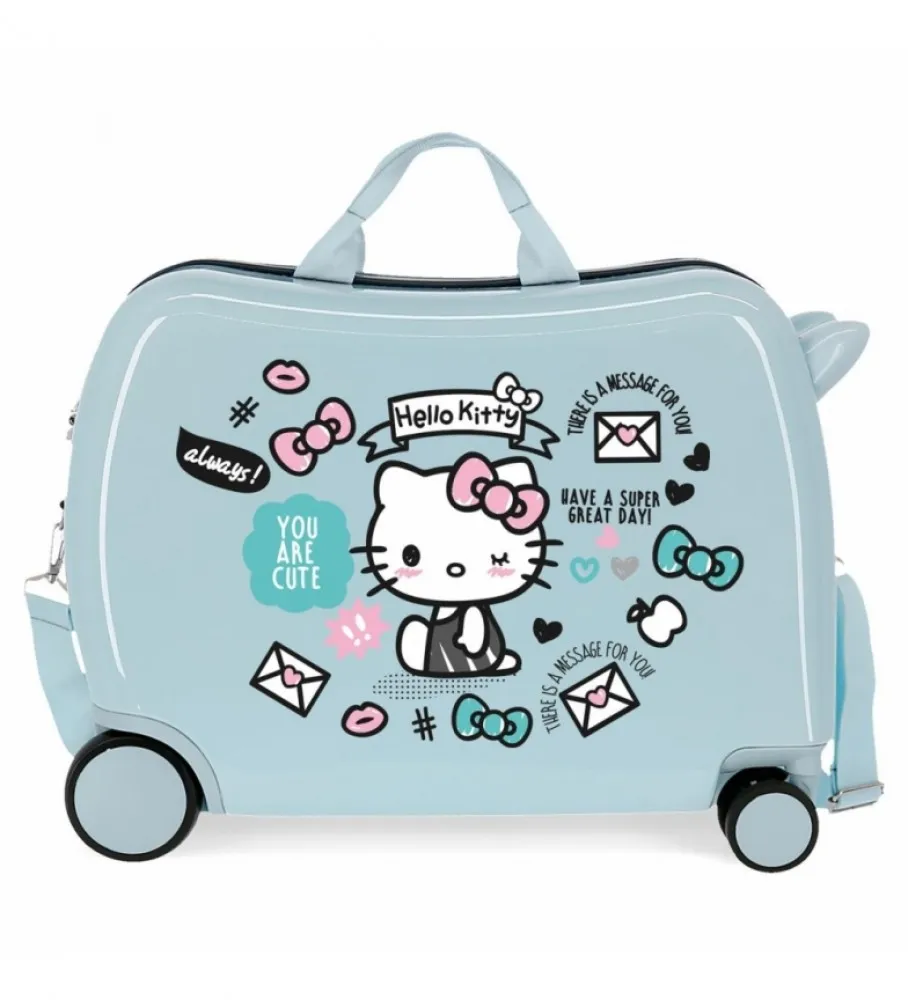 MALETA INFANTIL HELLO KITTY YOU ARE CUTE CON 2 RUEDAS MULTIDIRECCIONALES AZUL CLARO 38X50X20CM