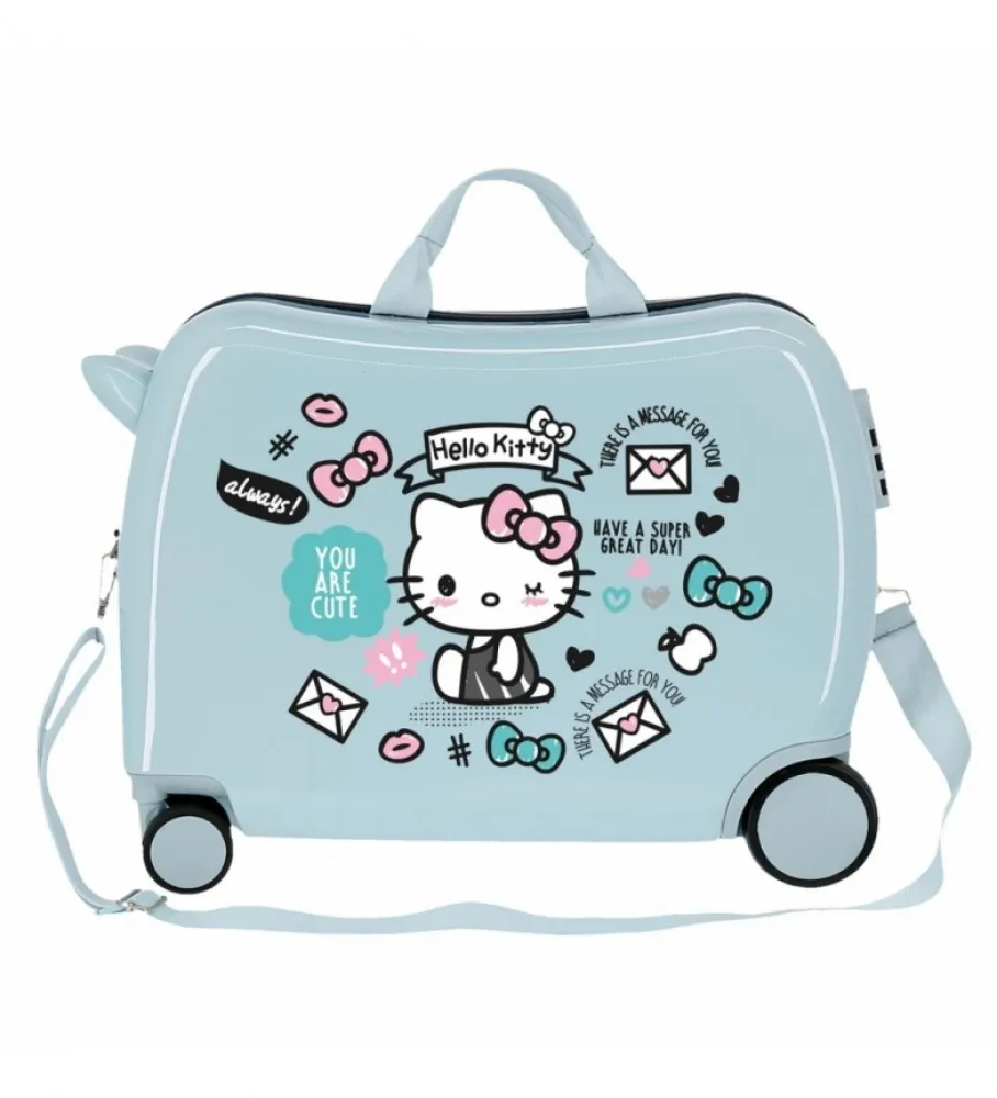 MALETA INFANTIL HELLO KITTY YOU ARE CUTE CON 2 RUEDAS MULTIDIRECCIONALES AZUL CLARO 38X50X20CM