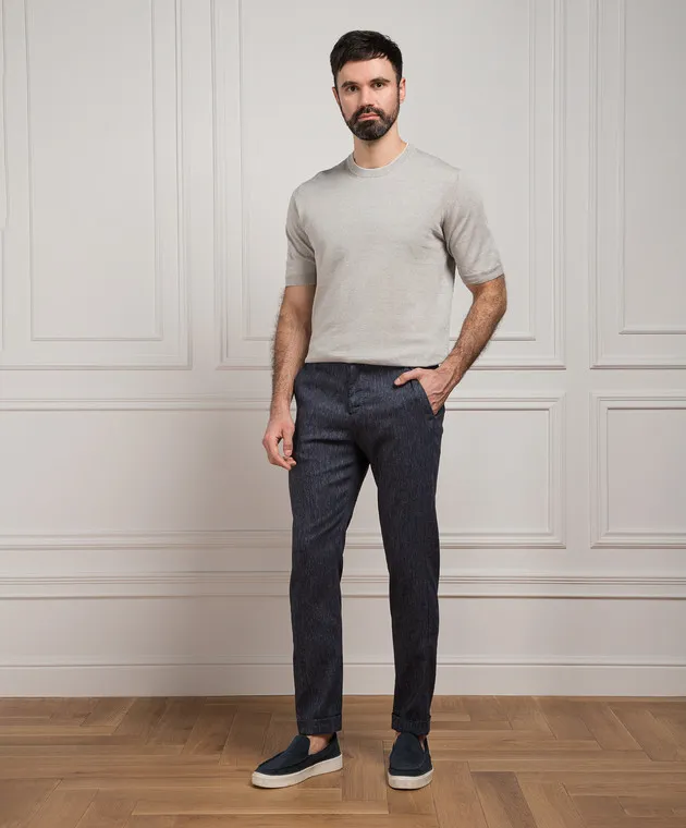 Marco Pescarolo CARACCIOLO blue pants made of cashmere and linen