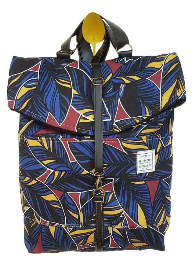 Mochila de tela vintage con estampado de hojas