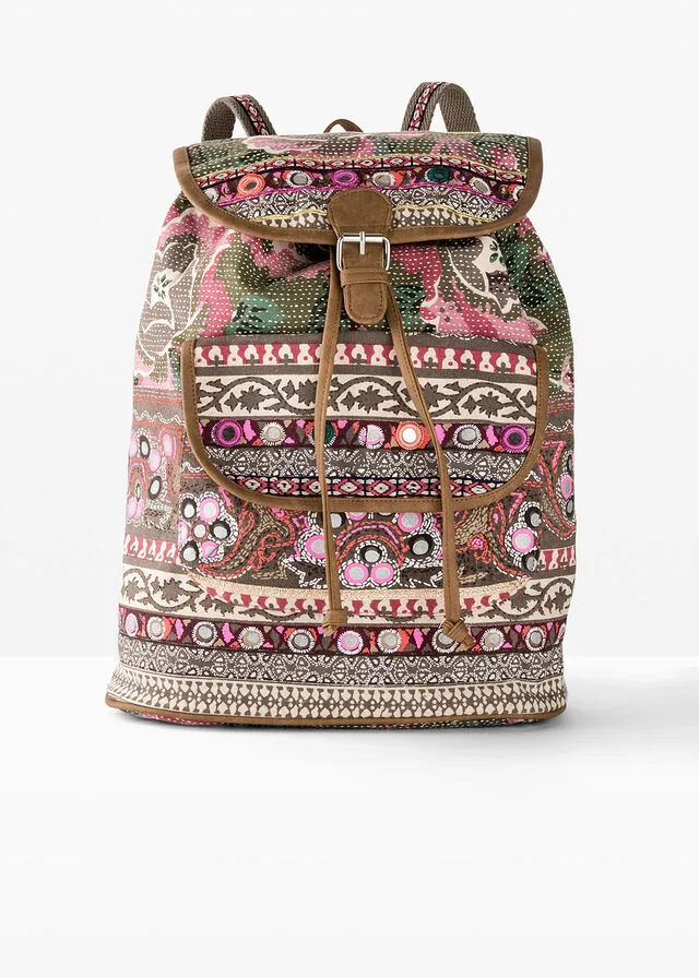 MOCHILA VERDE OLIVAROSA DE FLORES