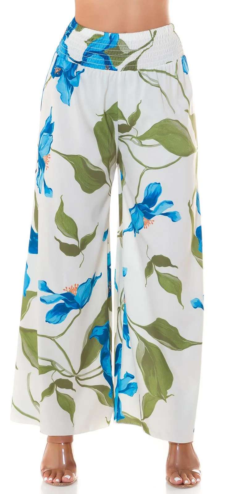 Moda verano pantalón de flores Turquesa