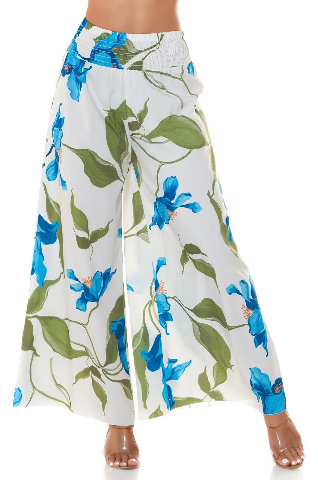 Moda verano pantalón de flores Turquesa