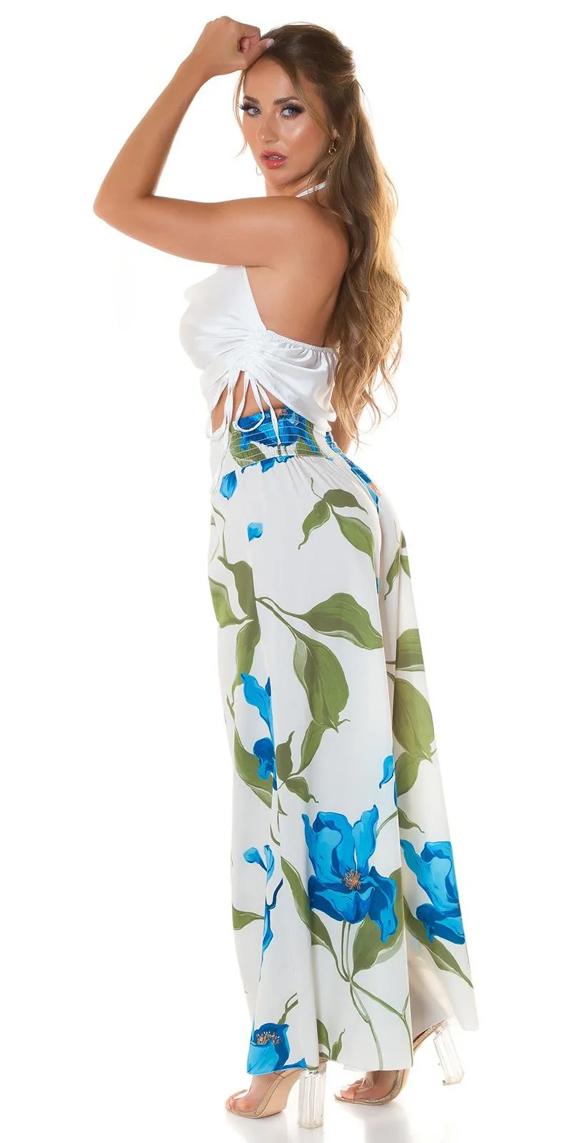 Moda verano pantalón de flores Turquesa