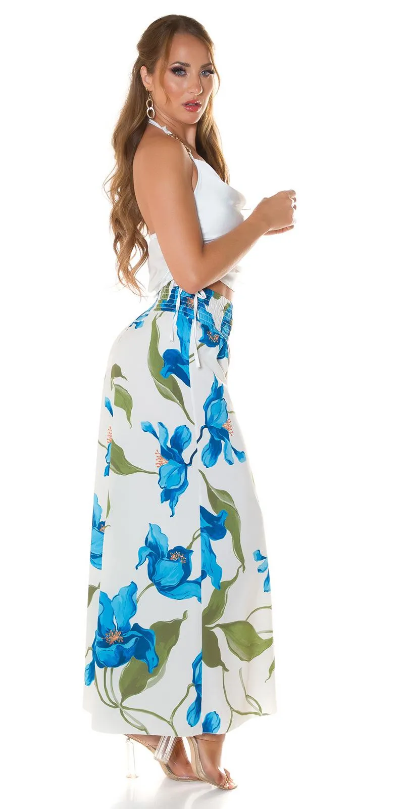 Moda verano pantalón de flores Turquesa