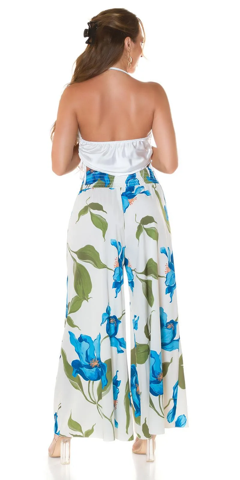 Moda verano pantalón de flores Turquesa