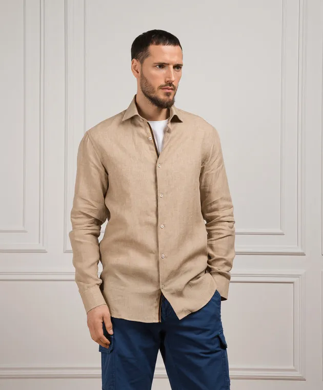 MooRER Beige linen shirt ROMAN