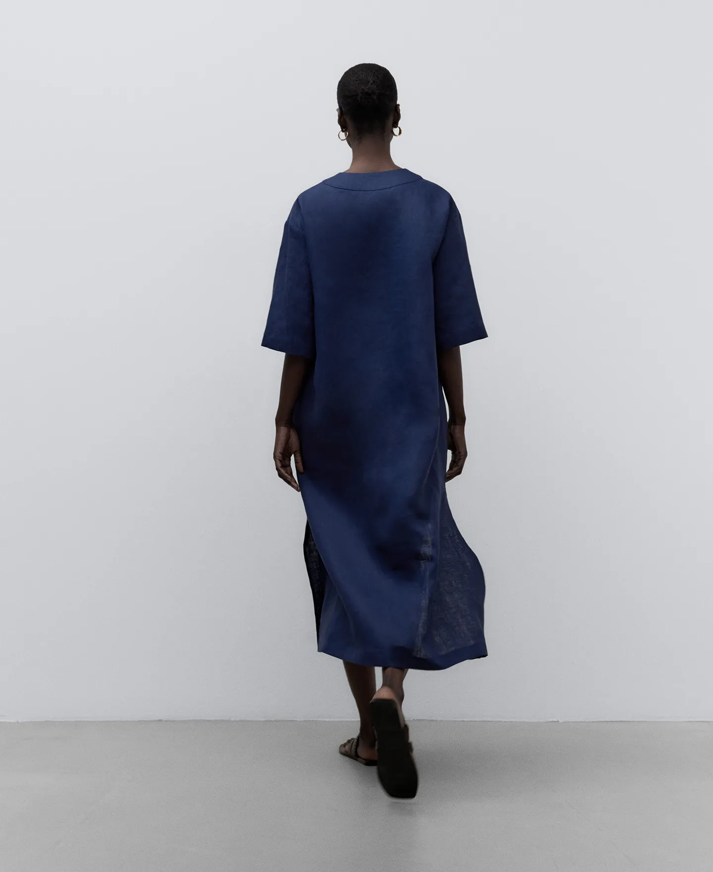 Navy blue linen dress woman