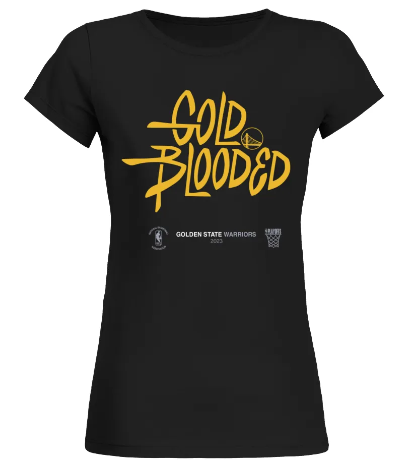 NBA 2023 Playoffs GS Warriors Gold Blooded Shirt Black Camiseta cuello redondo Mujer