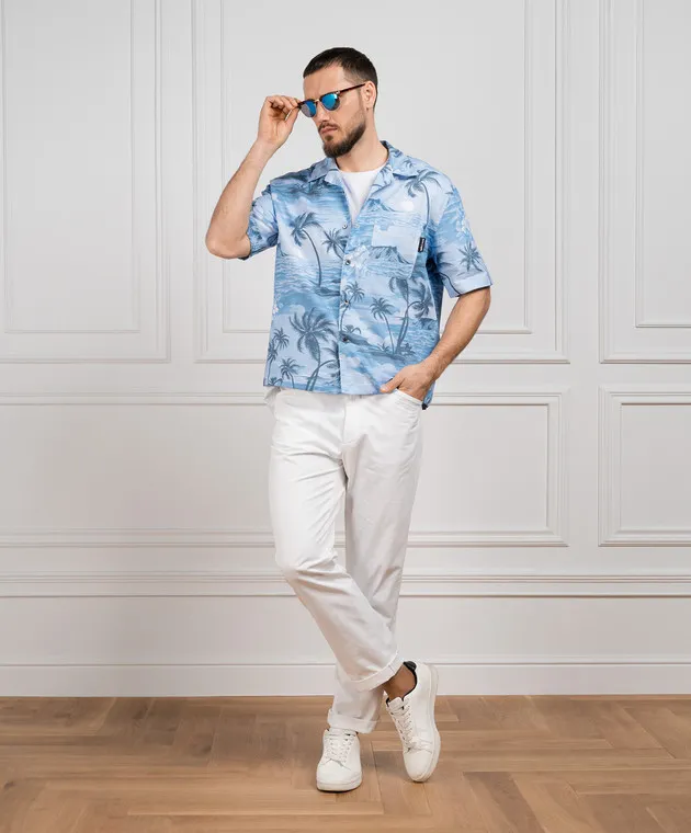 Palm Angels SUNSET blue shirt with linen