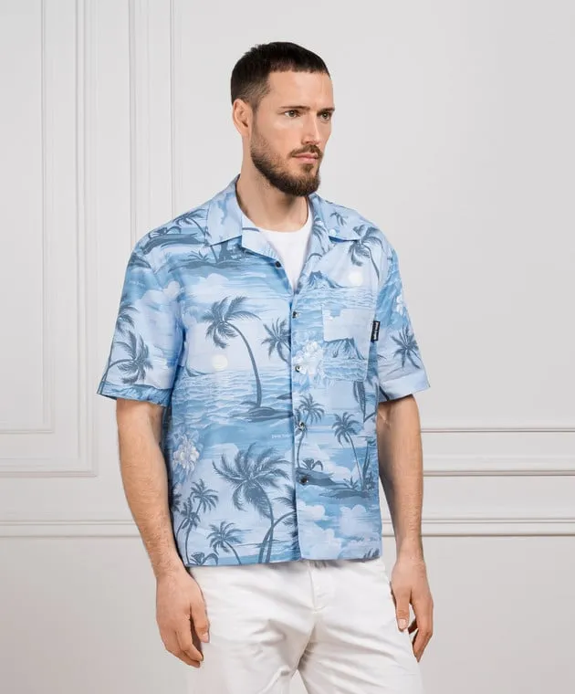 Palm Angels SUNSET blue shirt with linen