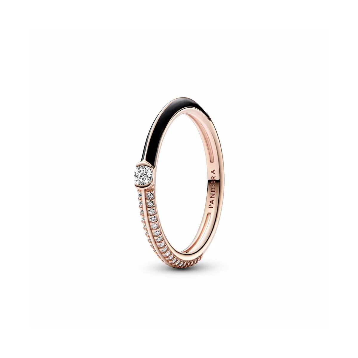 PANDORA ME ANILLO DUAL NEGRO Y PAVé CIRCONITAS ESMALTE  PANDORA