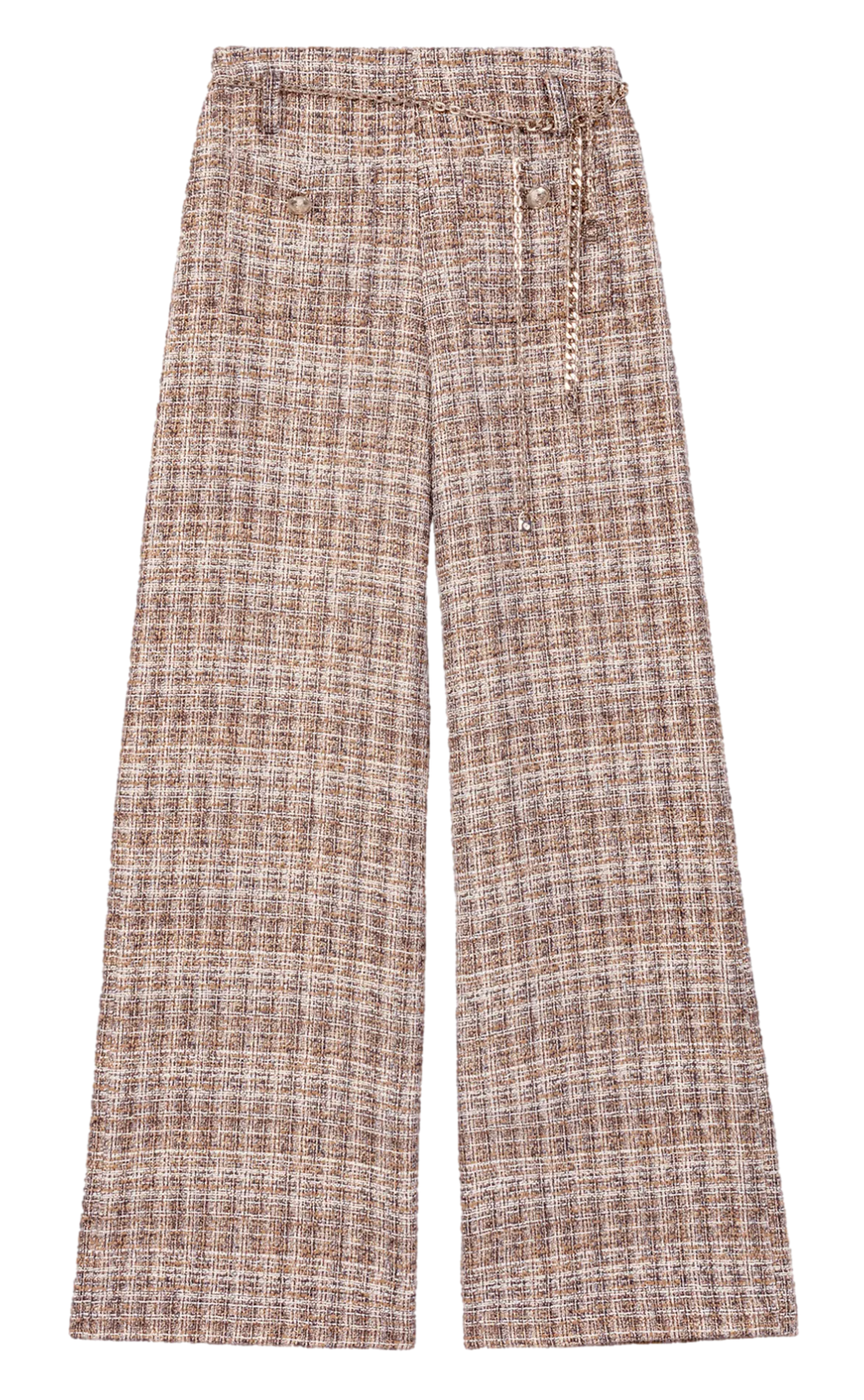 Pantalón ancho de tweed en marron