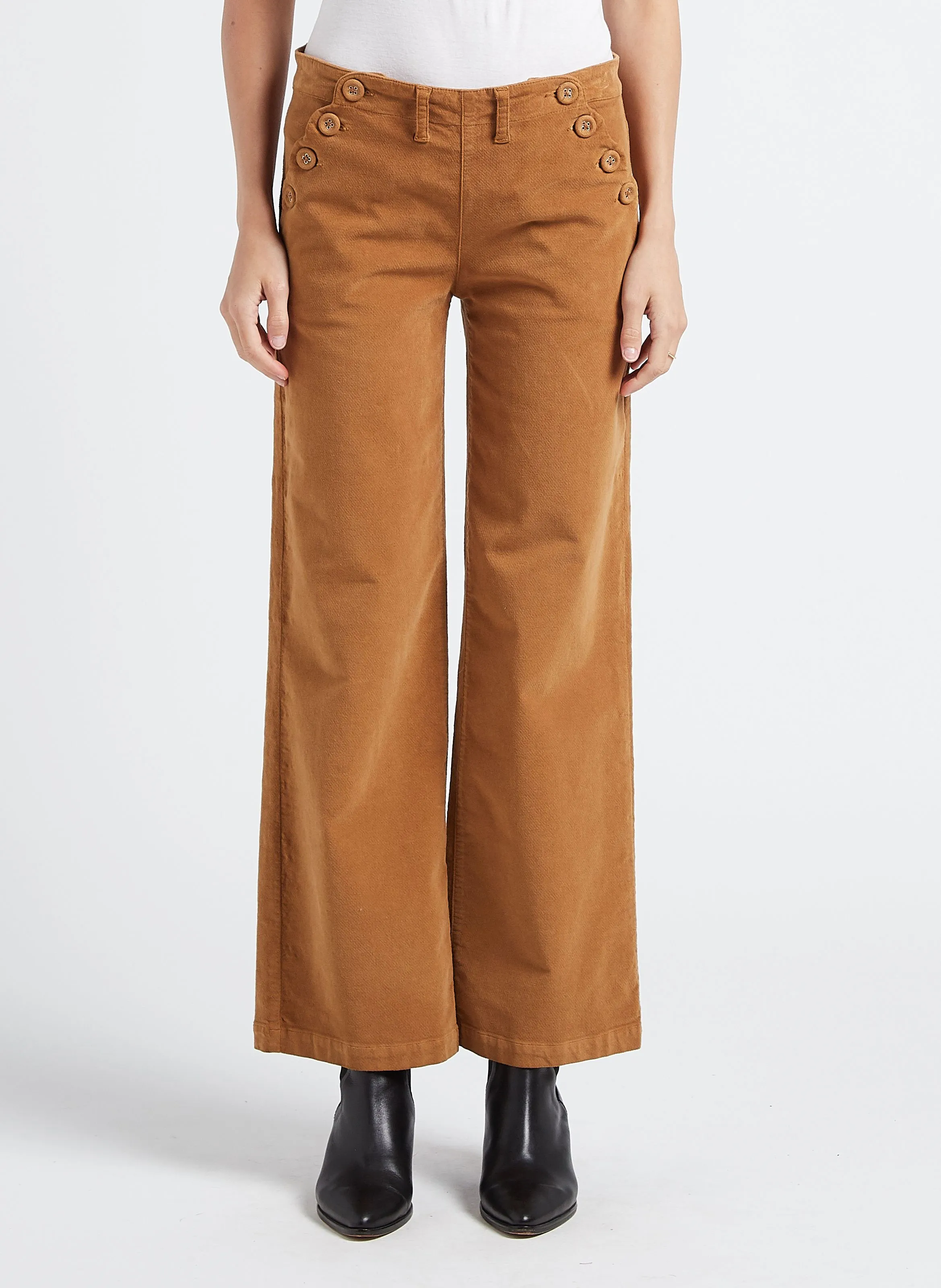 Pantalón recto de algodón efecto terciopelo en marron