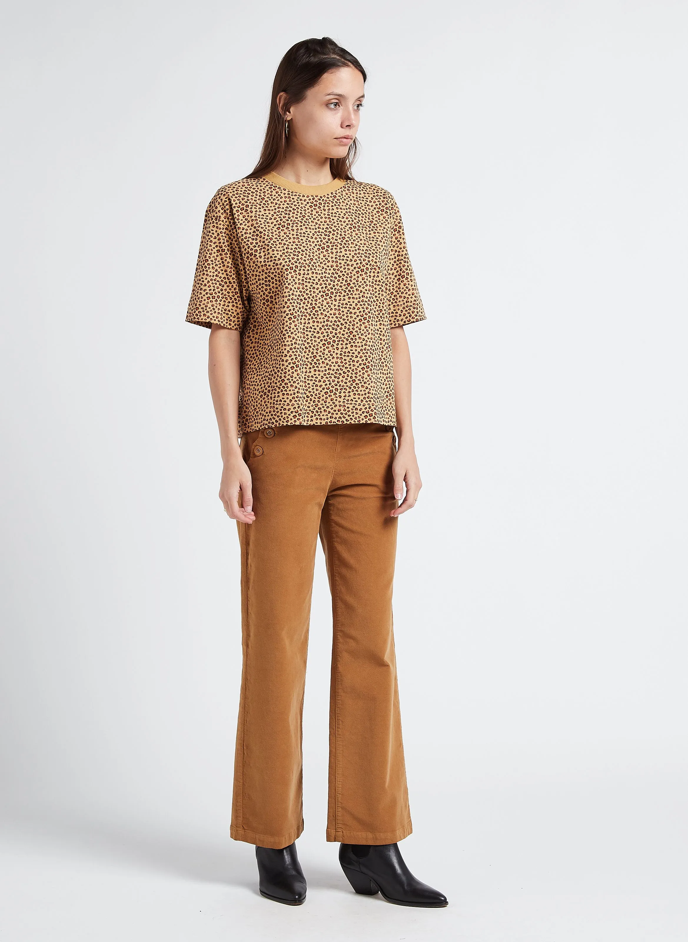 Pantalón recto de algodón efecto terciopelo en marron