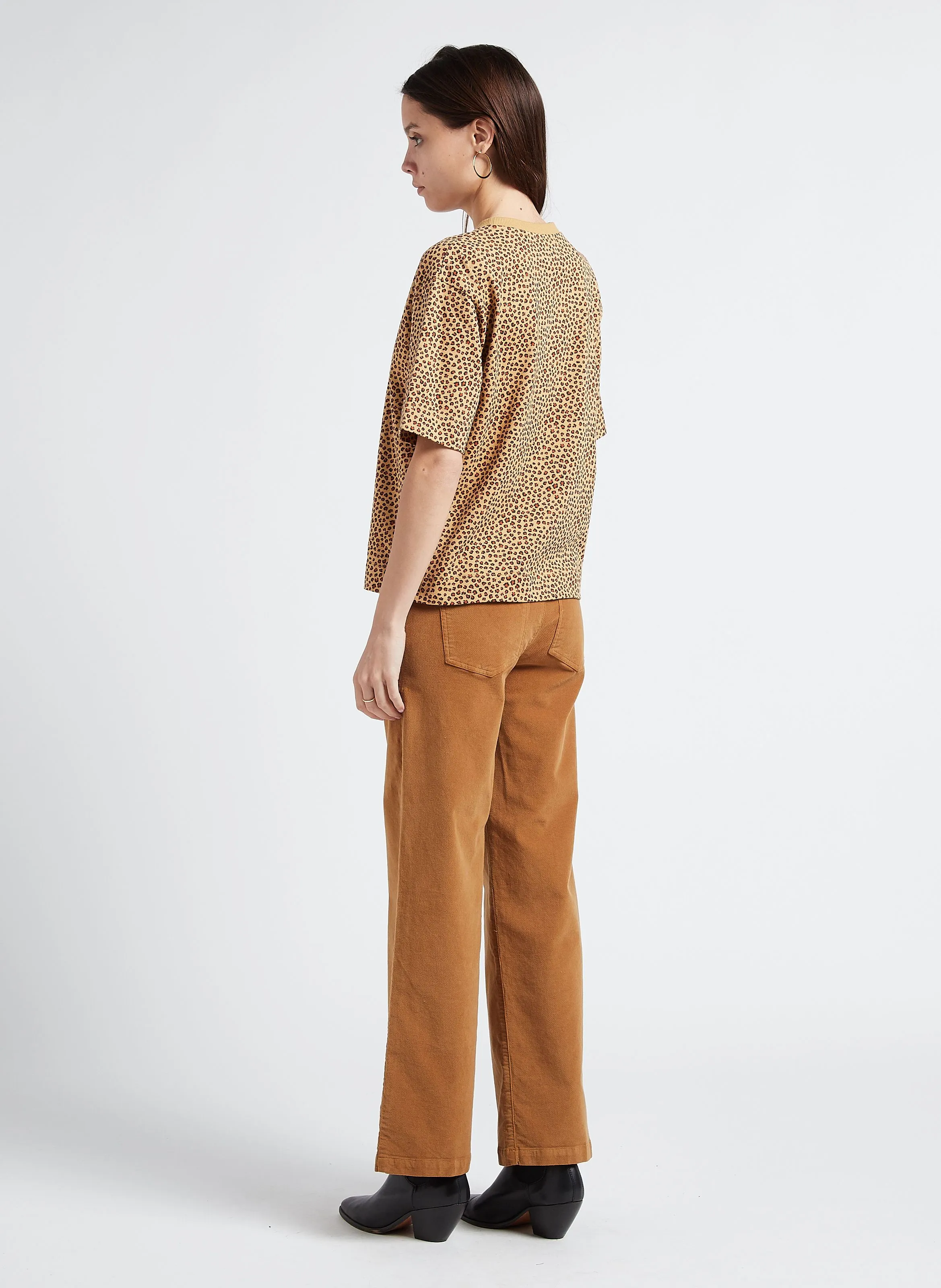 Pantalón recto de algodón efecto terciopelo en marron