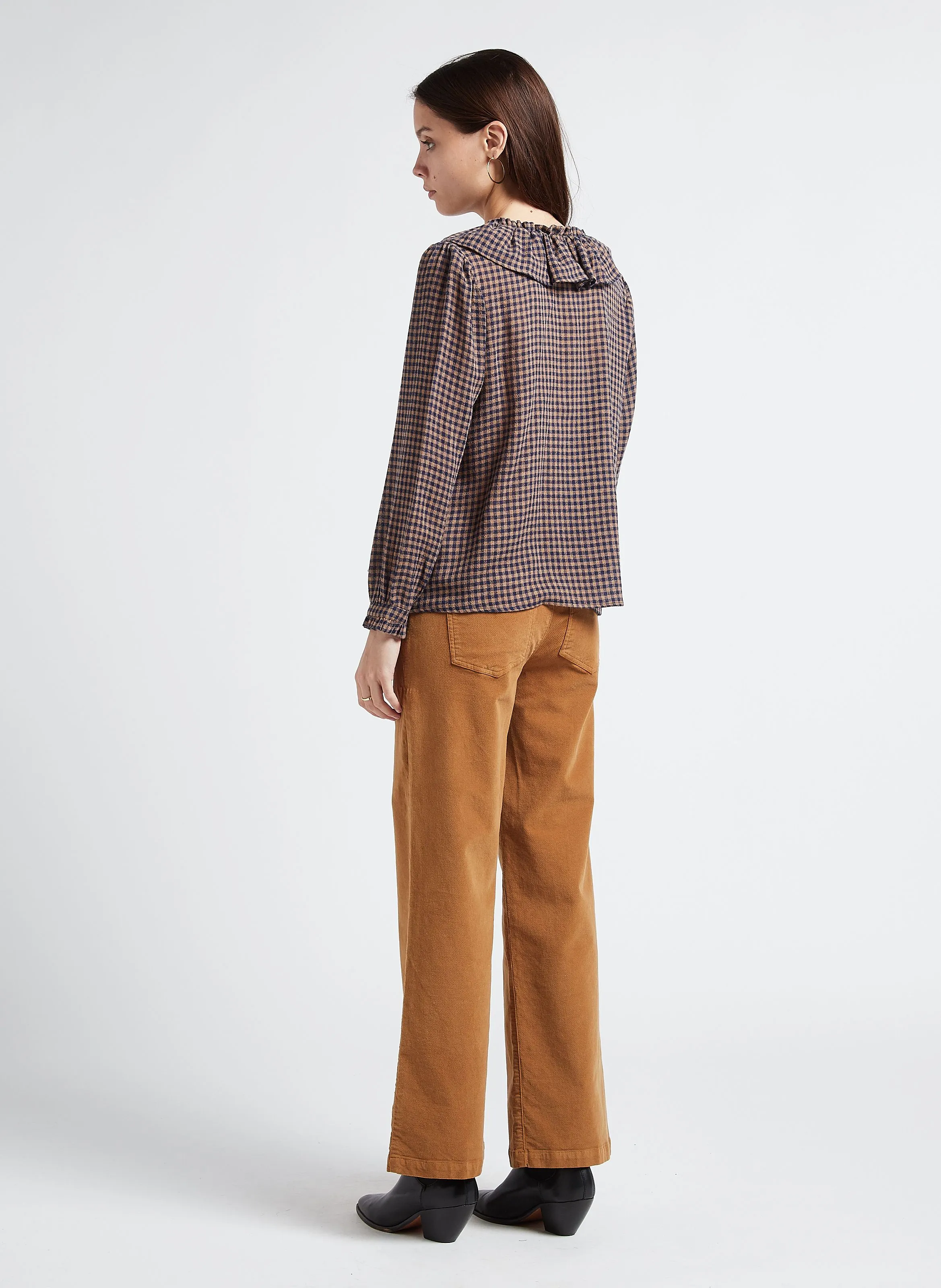 Pantalón recto de algodón efecto terciopelo en marron