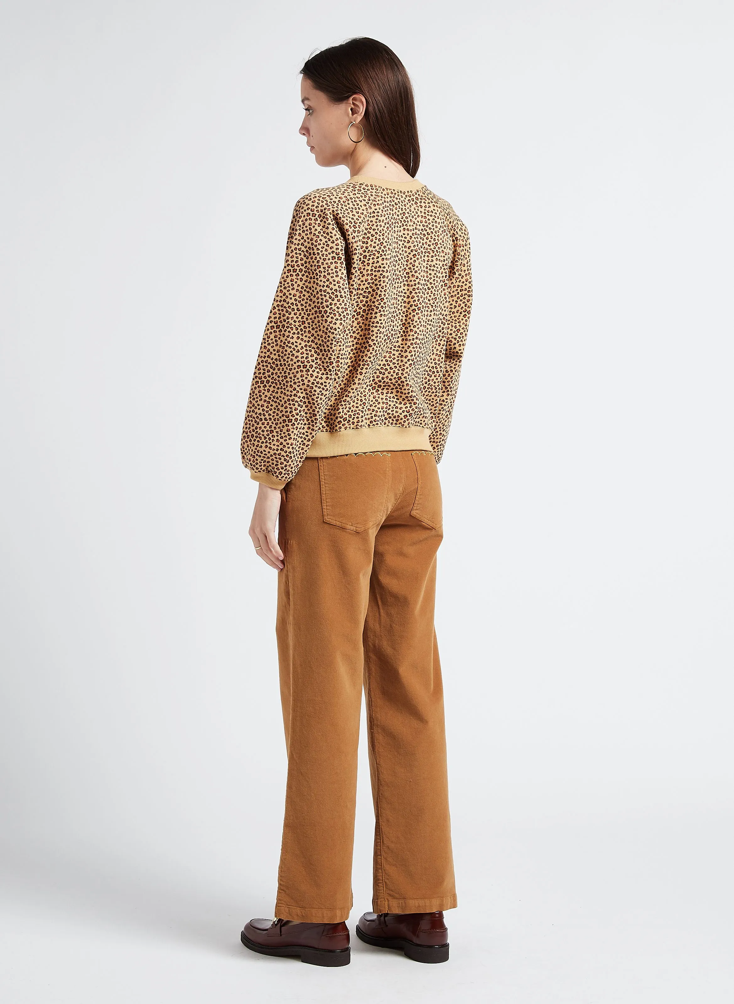 Pantalón recto de algodón efecto terciopelo en marron