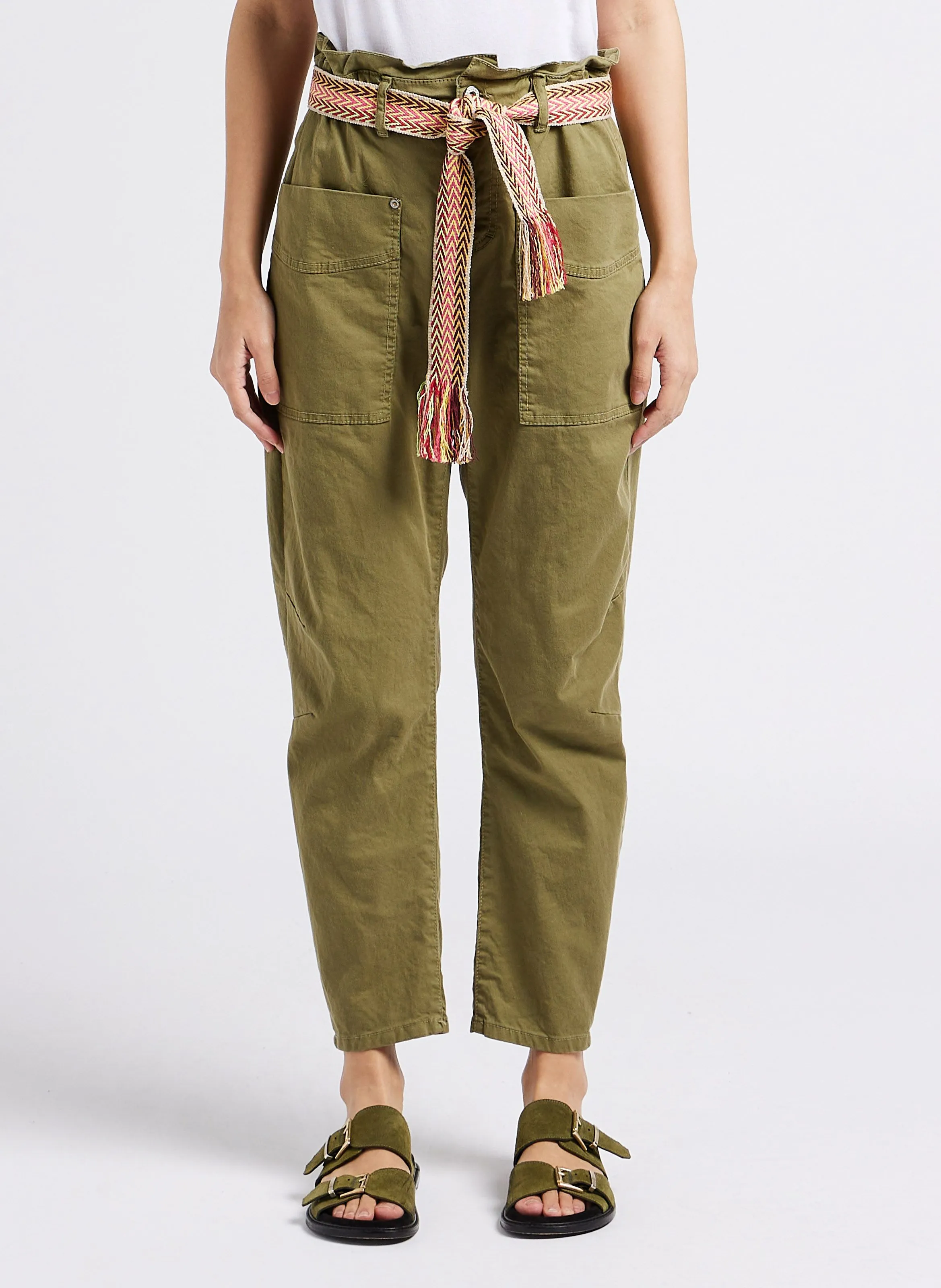 Pantalón recto estilo cargo de mezcla de algodón en caqui
