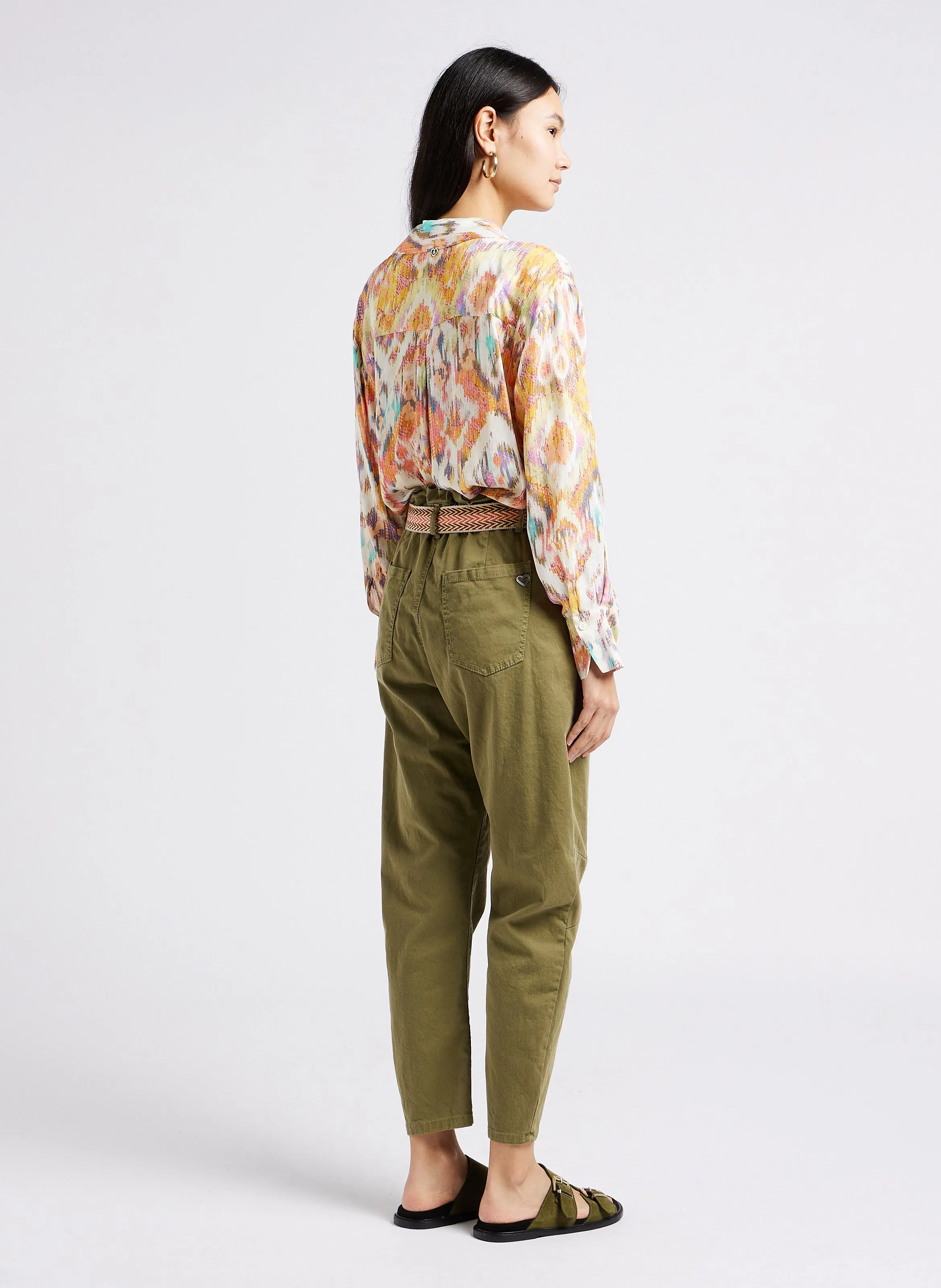 Pantalón recto estilo cargo de mezcla de algodón en caqui