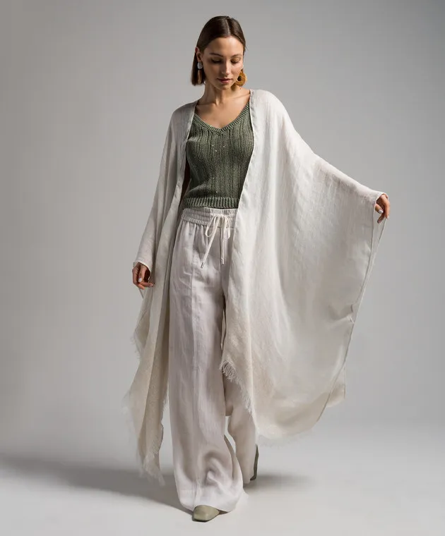 Peserico White linen poncho with lurex