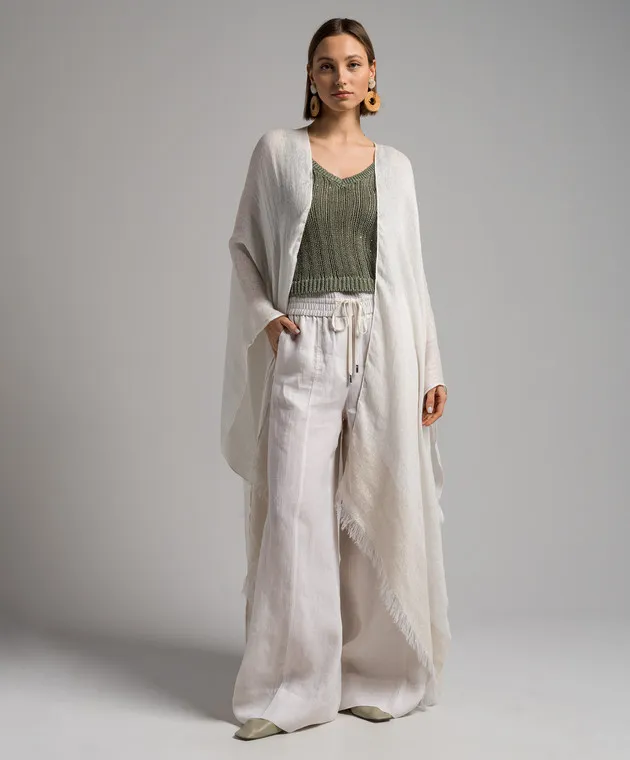 Peserico White linen poncho with lurex