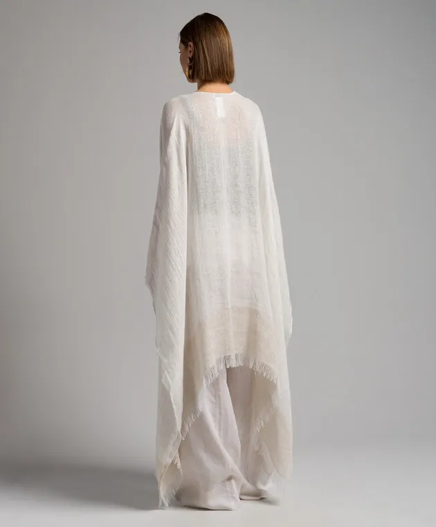 Peserico White linen poncho with lurex
