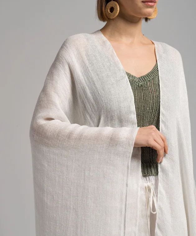 Peserico White linen poncho with lurex
