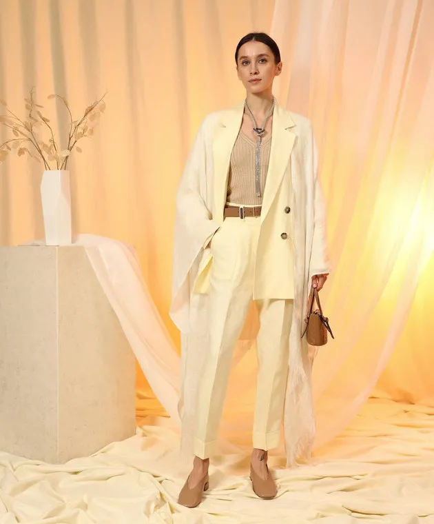 Peserico White linen poncho with lurex