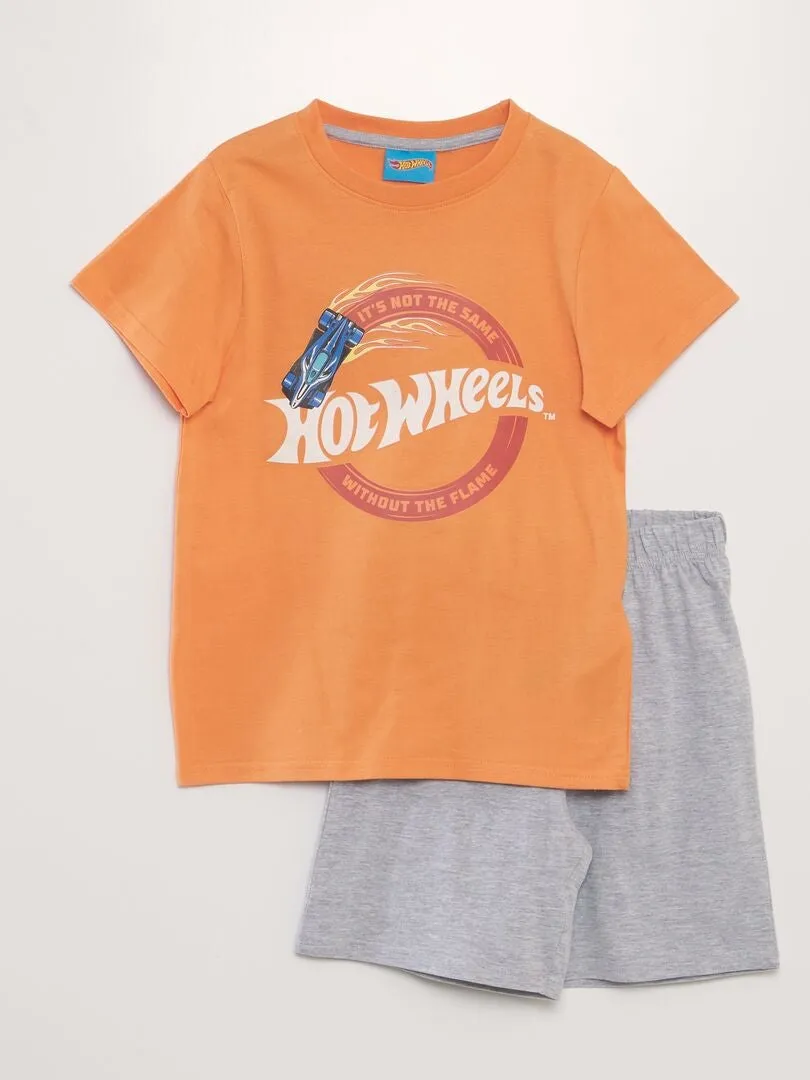 PIJAMA CORTO  ESTAMPADO 'HOT WHEELS'   2 PIEZAS  NARANJA