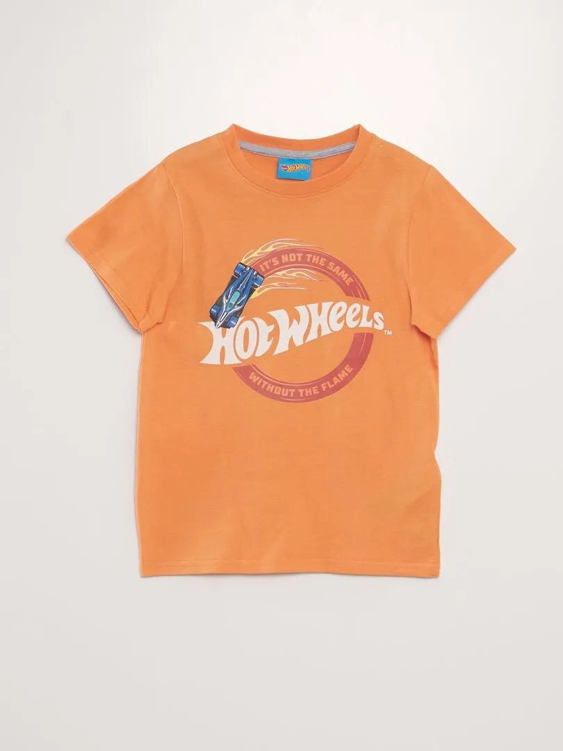PIJAMA CORTO  ESTAMPADO 'HOT WHEELS'   2 PIEZAS  NARANJA